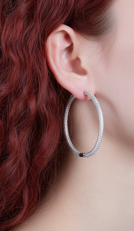 Large Platinum-Plated Moissanite Hoop Earrings