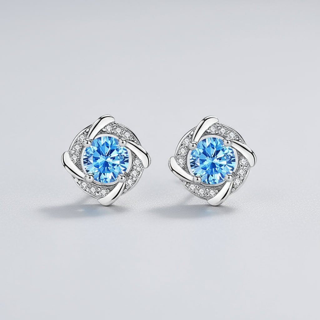 S999 Platinum Blue Windmill Diamond Earrings