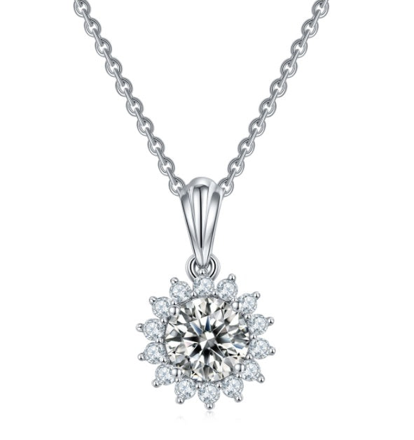 925 Silver Moissanite Sun Flower Bracelet, Earrings, Necklace or Set