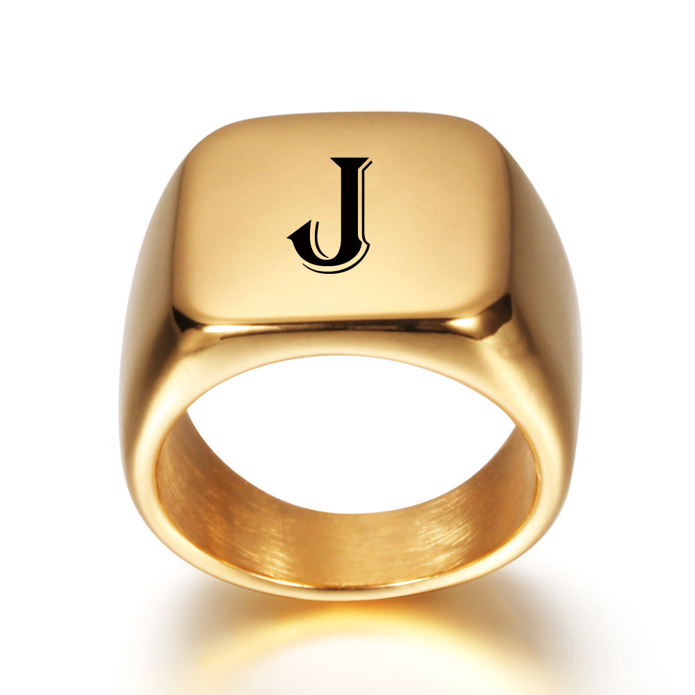 Titanium Gold Tone High Polished Initial Signet Ring