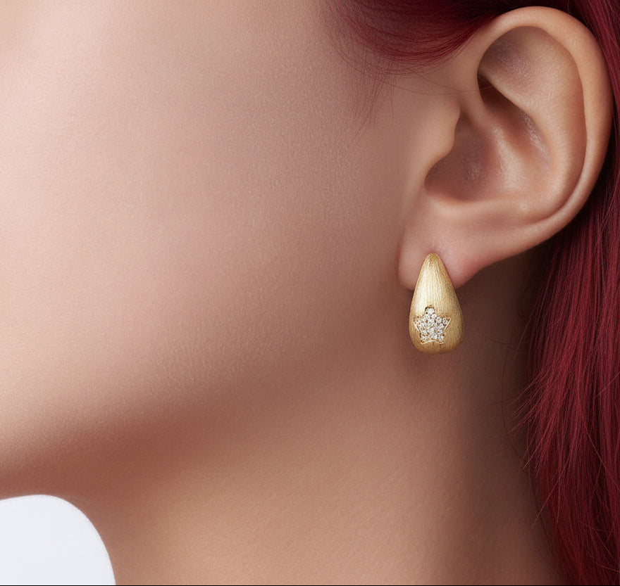 24k Gold Tear Drop Moissanite Stud Earrings