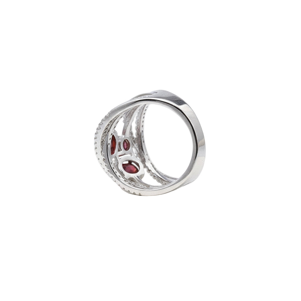 S925 Criss-Cross Design Red Garnet Ring