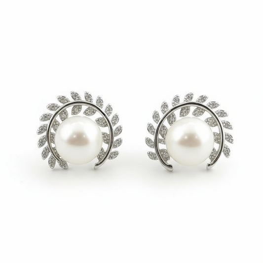 Pendientes de perla de hoja S925