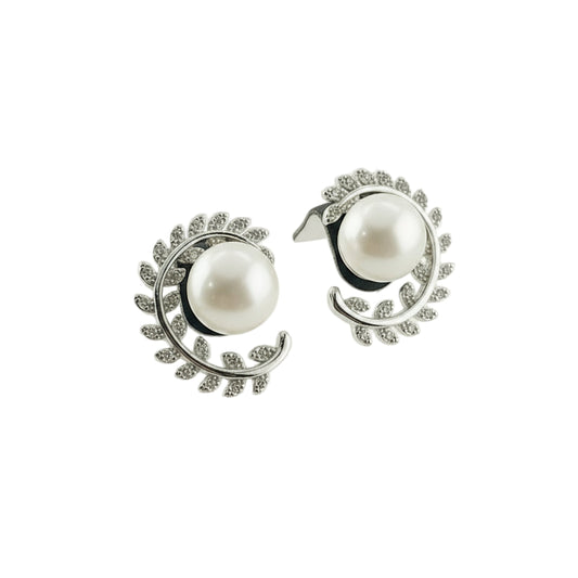 S925 Leaf Pearl Earrings