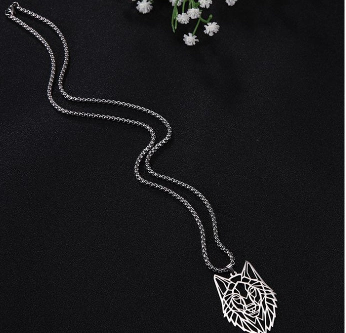 Stainless Steel Clavic Sweater Chain & Hollow Wolf Pendant