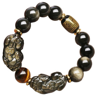 Natural Mexican Gold Obsidian Double Hook Men's Bracelet