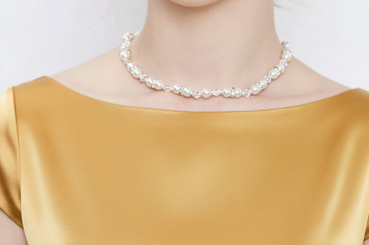 Collar de fondo de cristal de perla hecho a mano