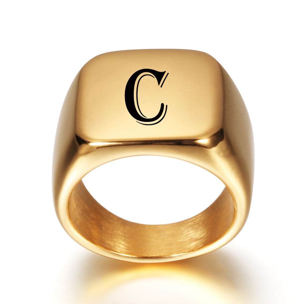 Titanium Gold Tone High Polished Initial Signet Ring