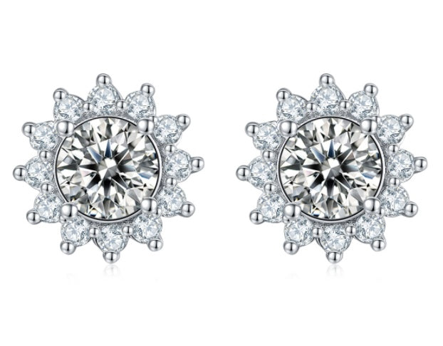 925 Silver Moissanite Sun Flower Bracelet, Earrings, Necklace or Set