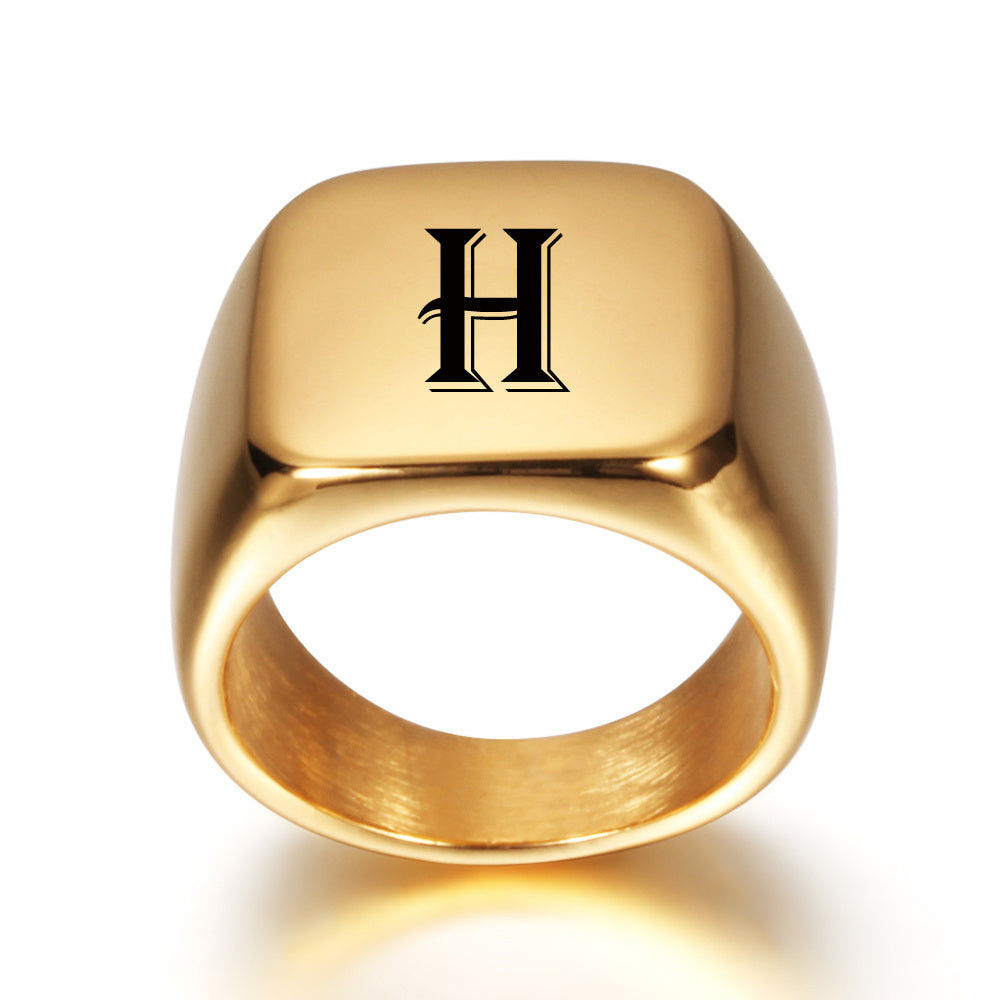 Titanium Gold Tone High Polished Initial Signet Ring