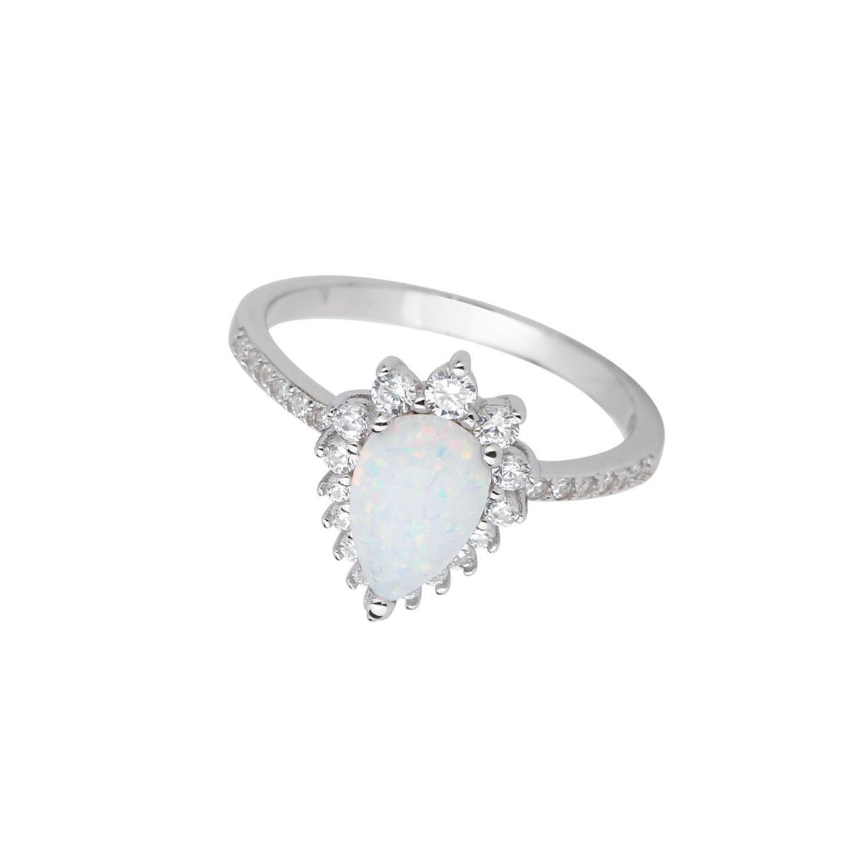 Platinum Opal Teardrop Halo Diamond Ring