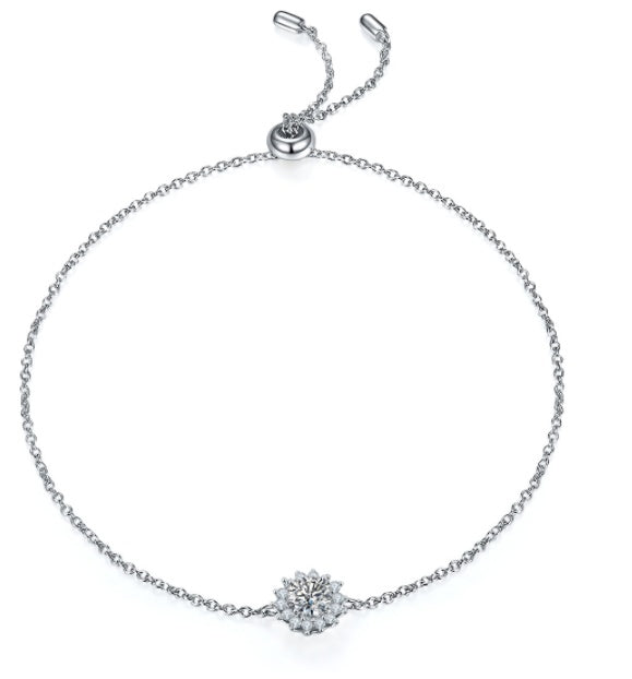 925 Silver Moissanite Sun Flower Bracelet, Earrings, Necklace or Set