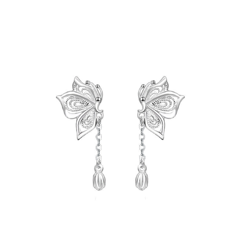 999 Silver Tassel Butterfly Earrings