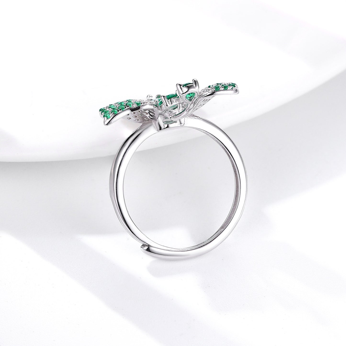 925 Silver Natural Emerald Butterfly Ring