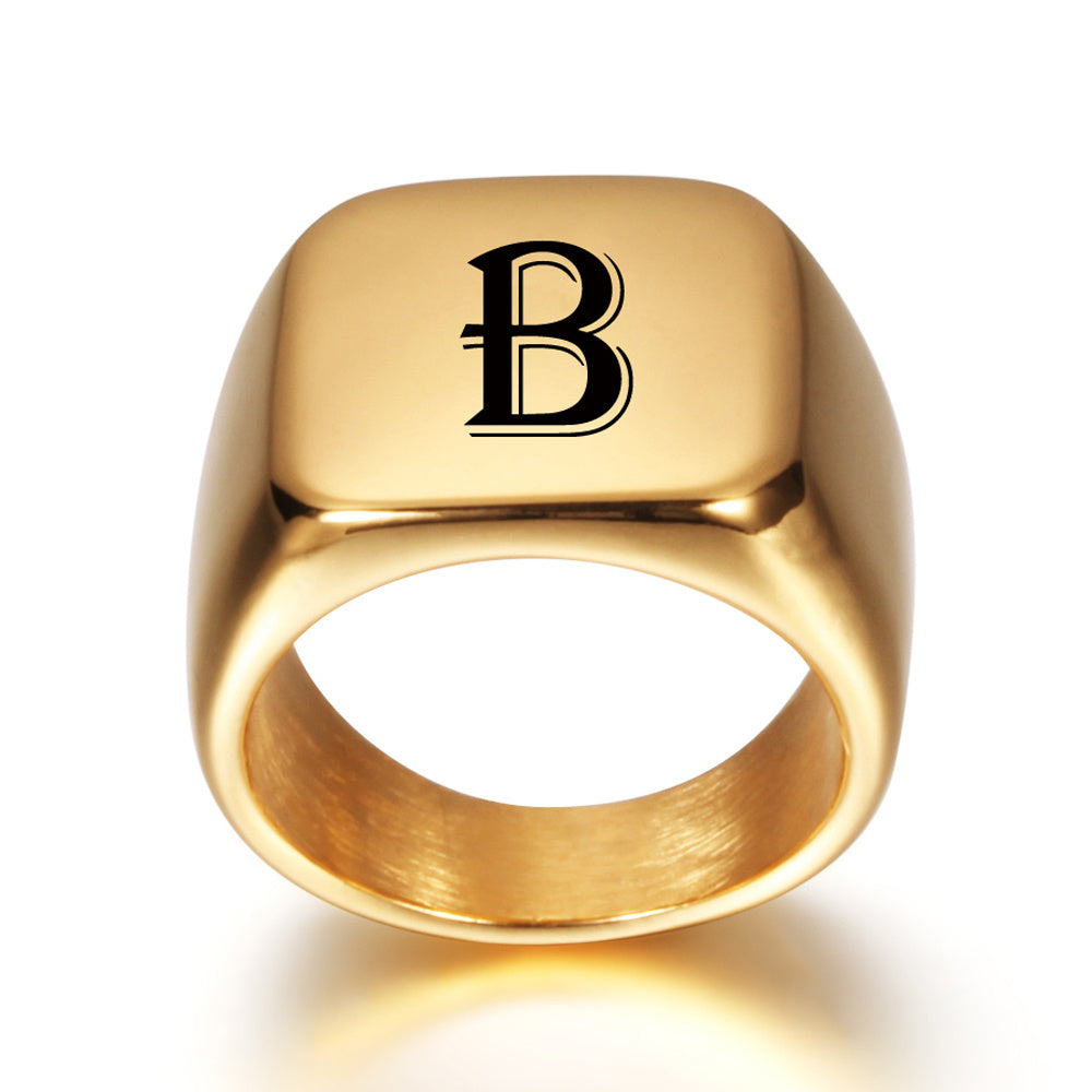 Titanium Gold Tone High Polished Initial Signet Ring