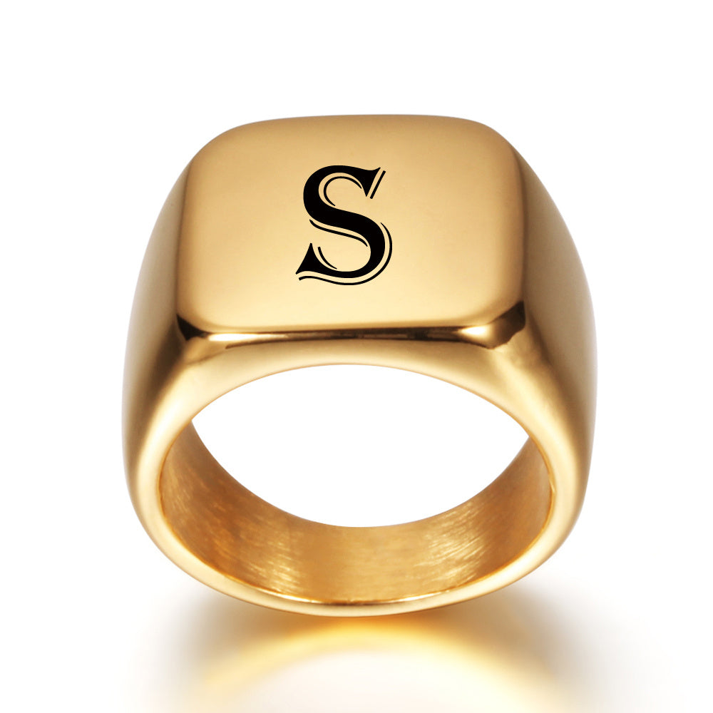 Titanium Gold Tone High Polished Initial Signet Ring