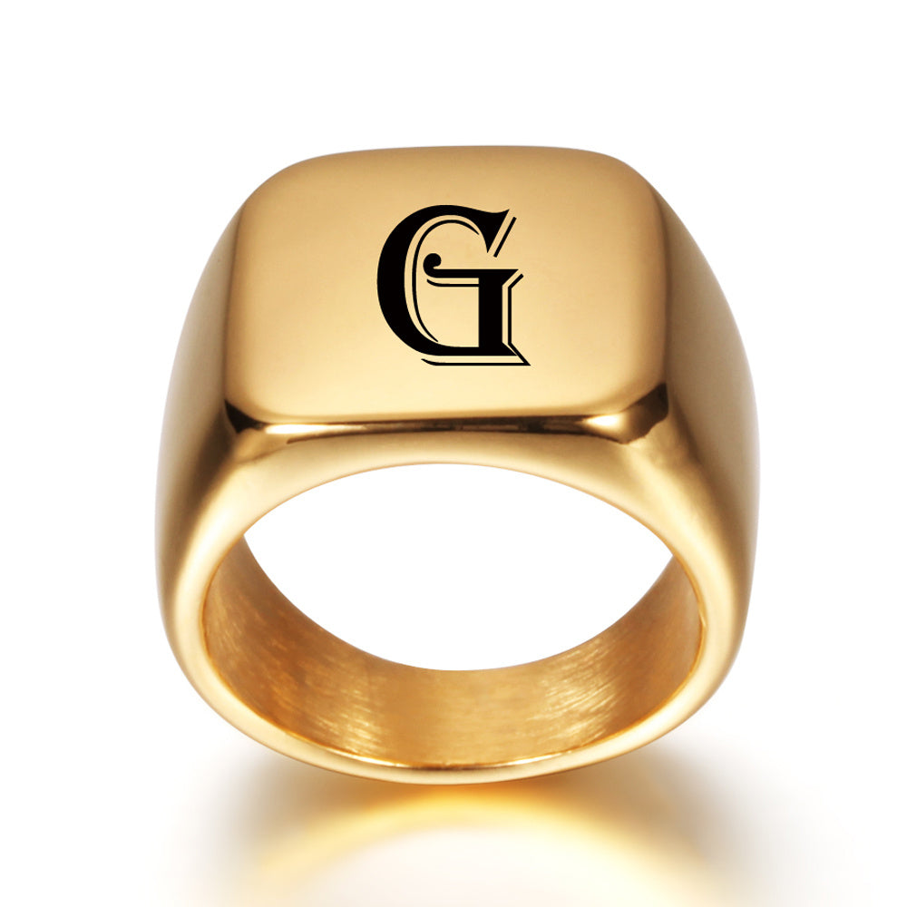 Titanium Gold Tone High Polished Initial Signet Ring