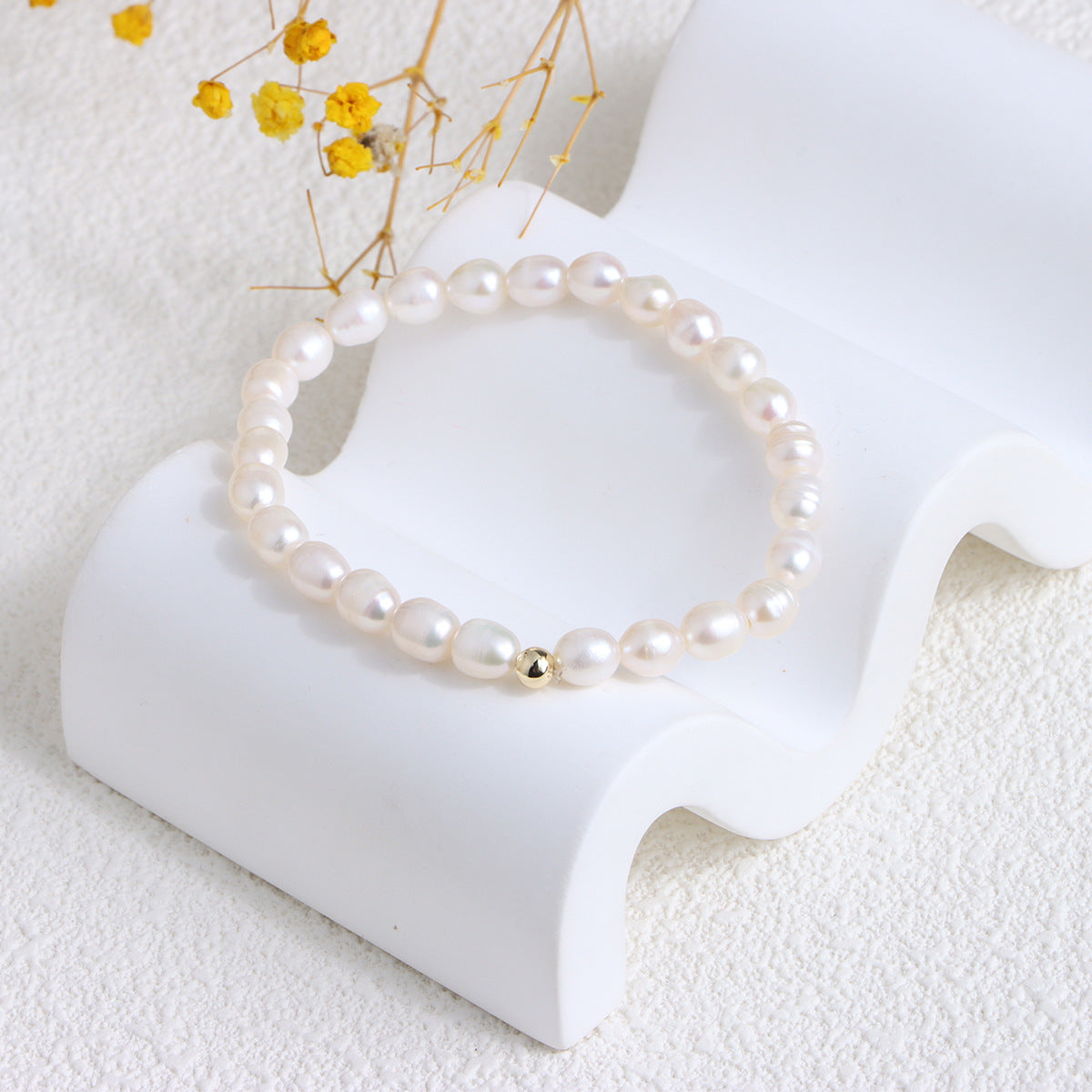 14k Real Gold Natural Freshwater Pearl Bracelet