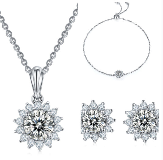 S925 Diamond Sun Flower Bracelet, Earrings, Necklace or Set