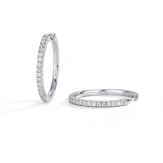 S925 18K Platinum Diamond Hoops