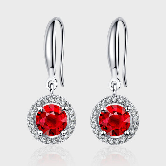 S925 Red CZ Halo Dangle Earrings