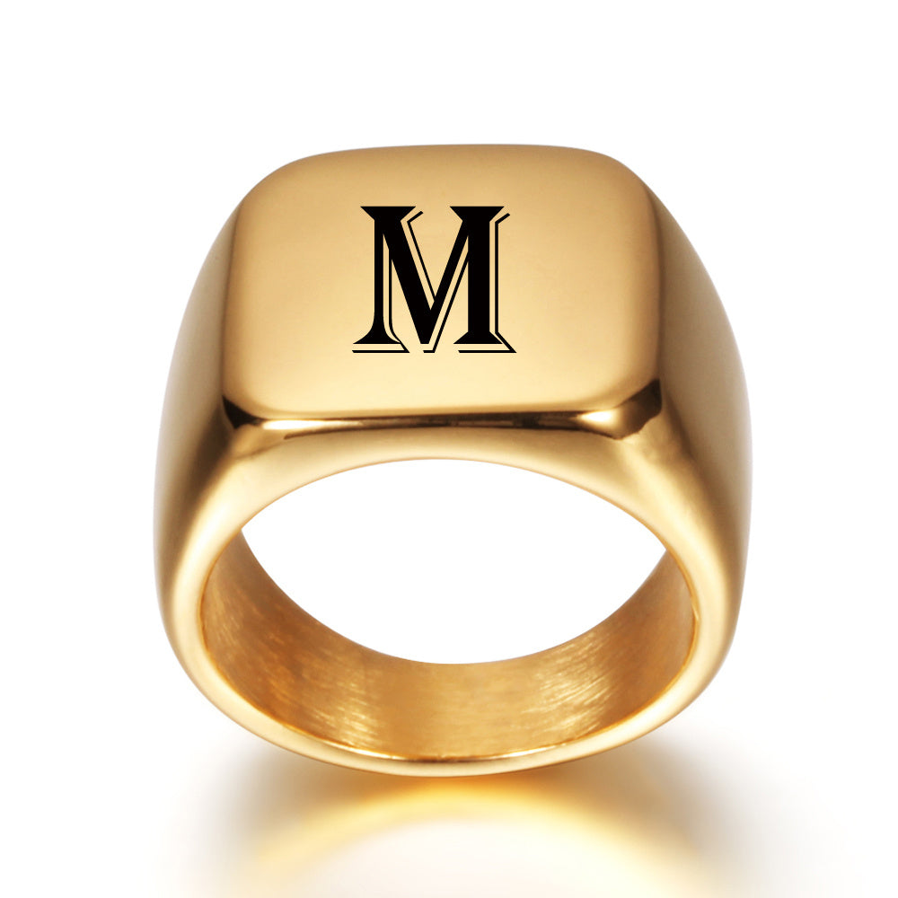 Titanium Gold Tone High Polished Initial Signet Ring