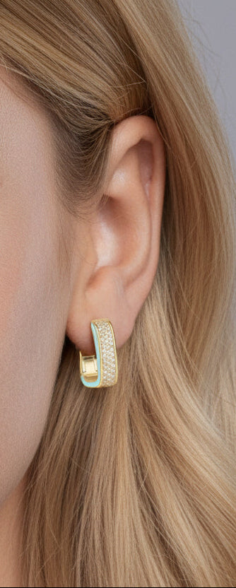 24k Turquoise Pavé-Set Square Hoop