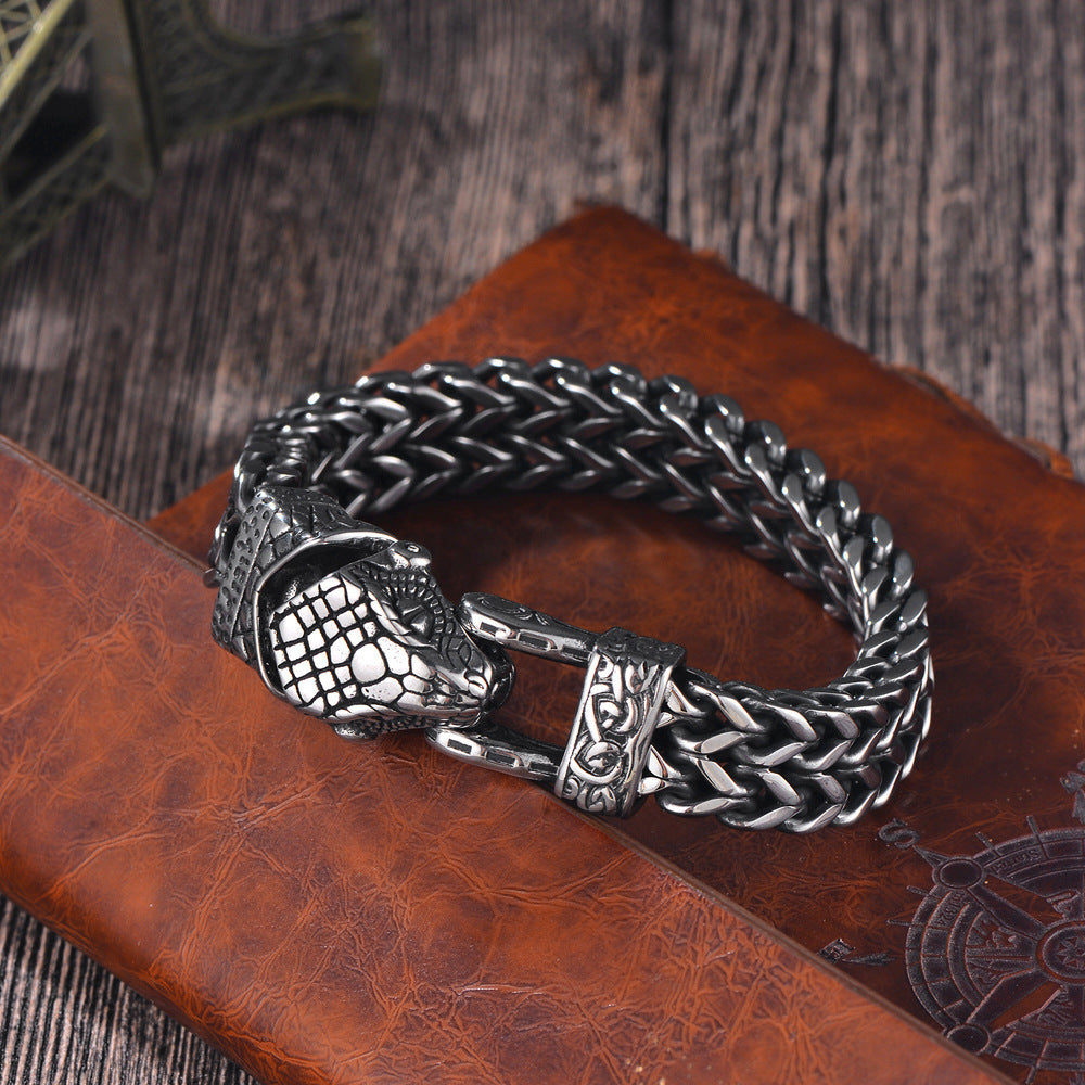 Titanium Men's Vintage Viking Animal Head Bracelet