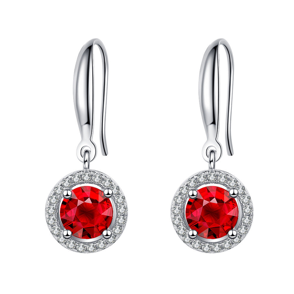 S925 Red CZ Halo Dangle Earrings
