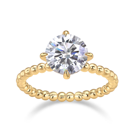 18k Gold Diamond Beaded Solitaire Ring