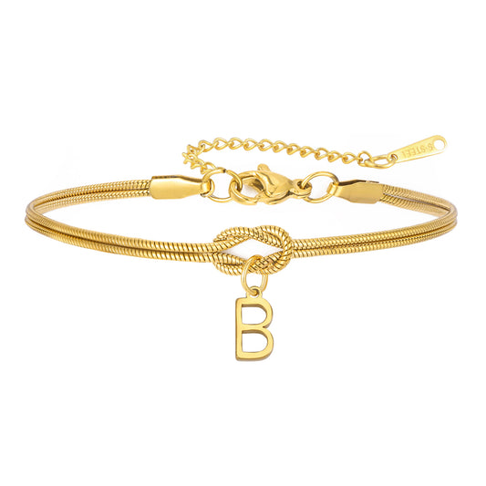 18K Snake Chain Initial Bracelet with Infinity Knot
