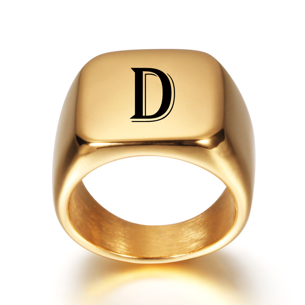 Titanium Gold Tone High Polished Initial Signet Ring
