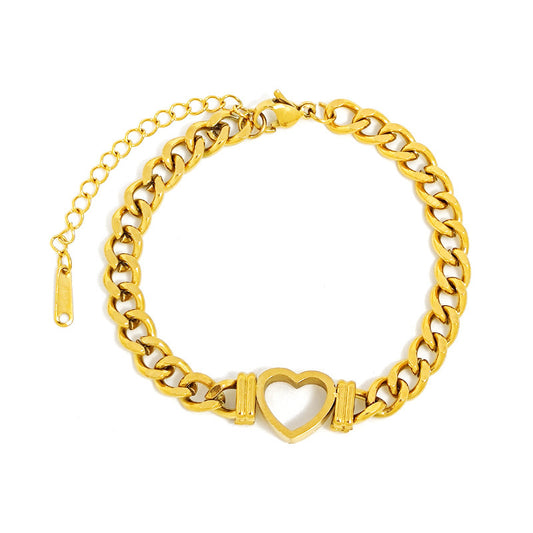 18K Cuban Link Chain Open Heart Set