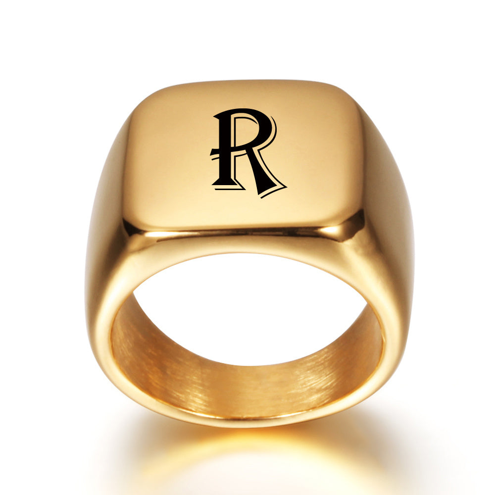 Titanium Gold Tone High Polished Initial Signet Ring