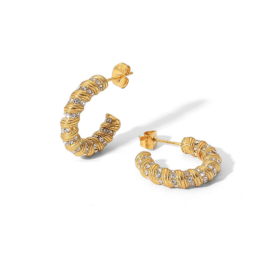 18K Gold Zircon Chunky Twisted Earrings
