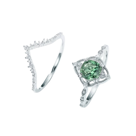 S925 Diamond Pear Shaped Green Moss Ring