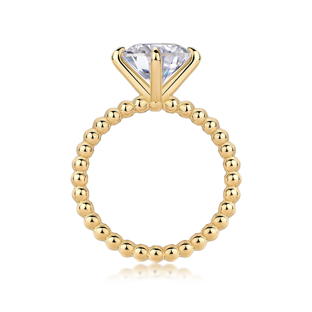 18k Gold Diamond Beaded Solitaire Ring