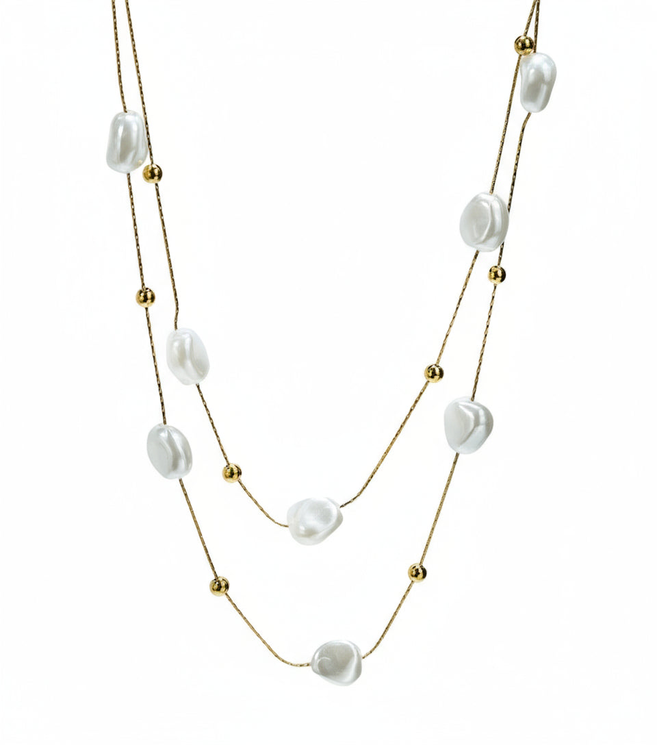 Lxalry 18K Gold Layered Baroque Pearl Necklace