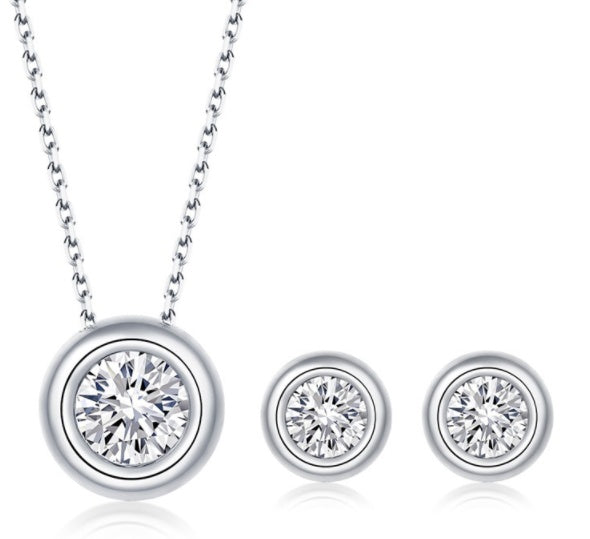 Inlaid Moissanite Round Necklace or Studs