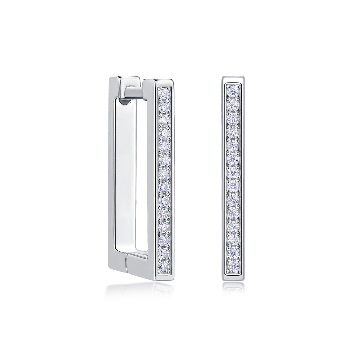 S925 Platinum Diamond Rectangle Earrings
