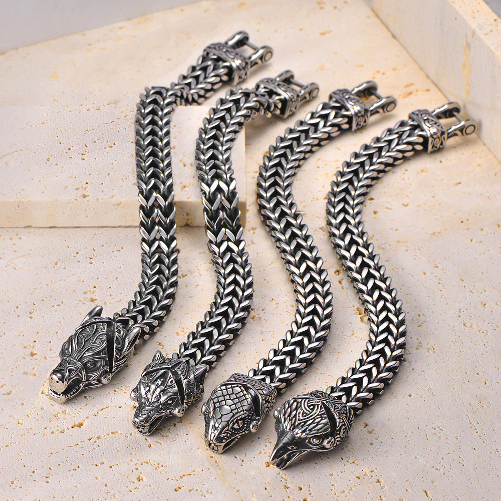 Titanium Men's Vintage Viking Animal Head Bracelet