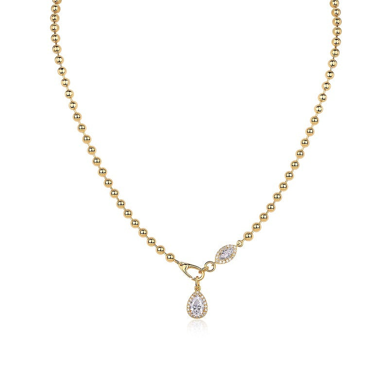 18K Gold Diamond Beaded Teardrop Necklace