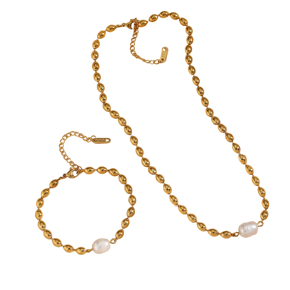 Pulsera o collar de perlas de agua dulce Neptuno de 18 k