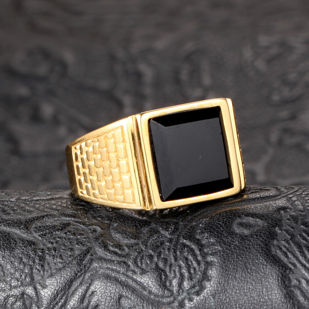 Men's Stainless Steel Black Zircon Ring