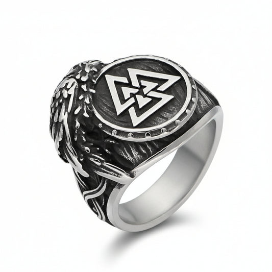 Men's Titanium Raven Odin Symbol Norwegian Viking Ring