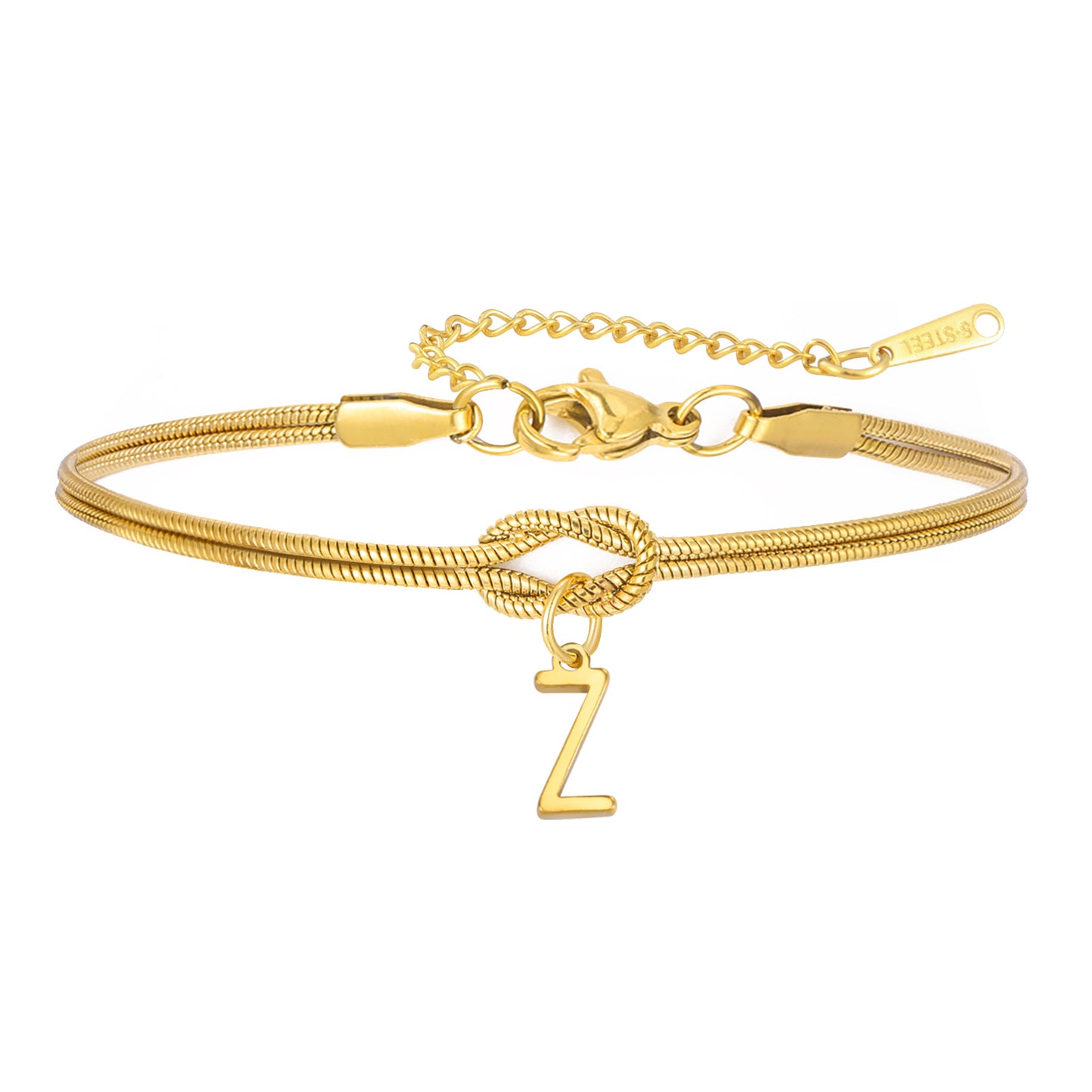 18K Snake Chain Initial Bracelet with Infinity Knot