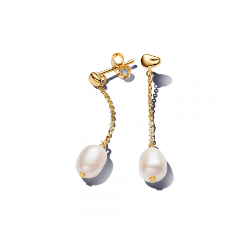 18k Organically Shaped Circle & Baroque Pearl Earrings