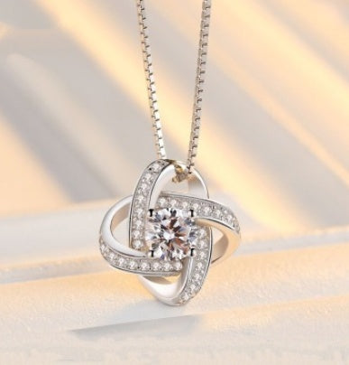 Silver Clover Necklace &  Stud Earring Set