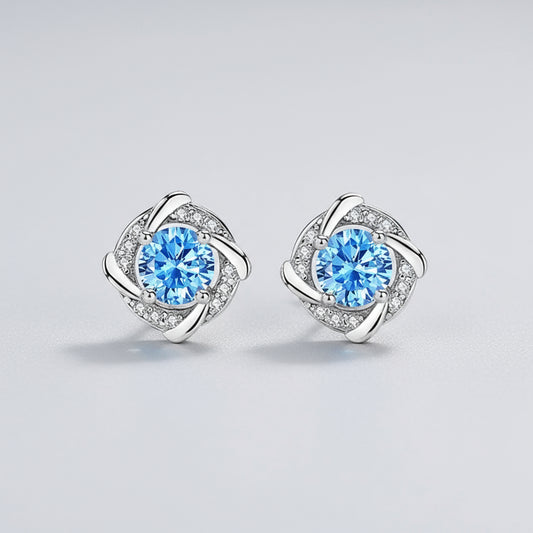 S999 Platinum Blue Windmill Diamond Earrings
