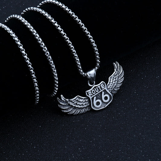 Titanium Steel Necklace & Route 66 Alloy Pendant